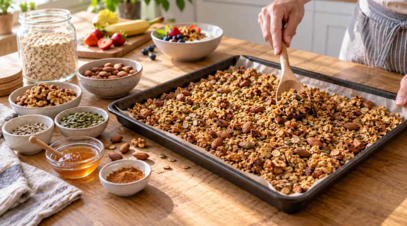 Granola casera con menos azúcar: proporciones y horneado