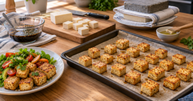 Tofu dorado sin freír: prensado, corte y cocción